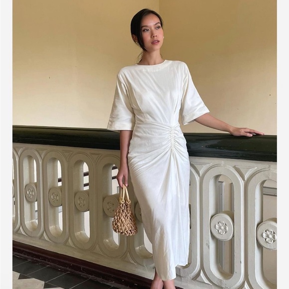 ANJUM KHAN Ivy Ruched Drape Dress Midi - Picture 5 of 5